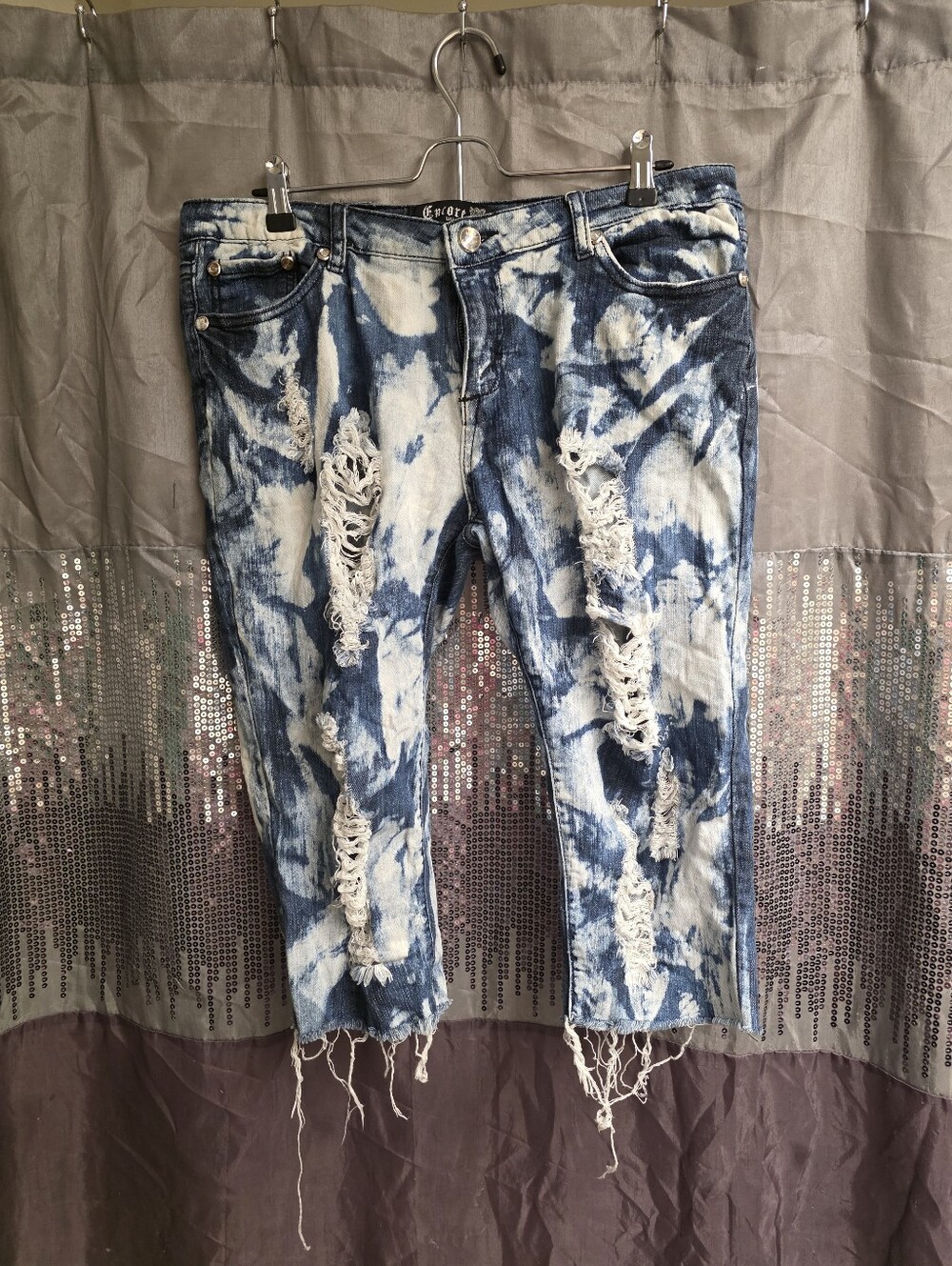 Bleach-Splatter Distressed Women’s Jeans - Blue Size 15